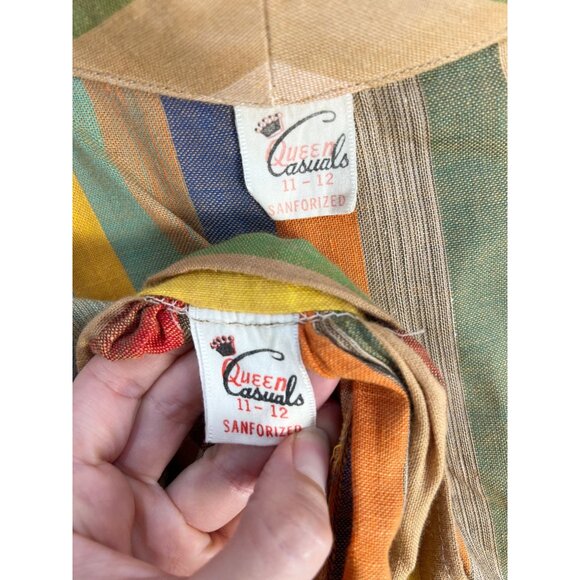 Vtg 60s QUEEN CASUALS Striped Two-Piece Top & Skirt Set XS/2 Sanforized - Picture 8 of 9